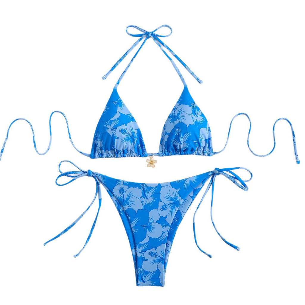 Bikini réversible sexy imprimé avec lien au cou - Maillot de bain femme