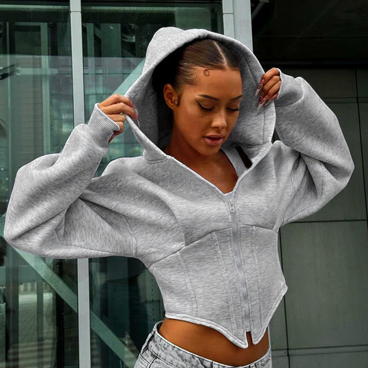Sweat Zippé à Capuche Femme — Cardigan Polaire Style Streetwear Européen