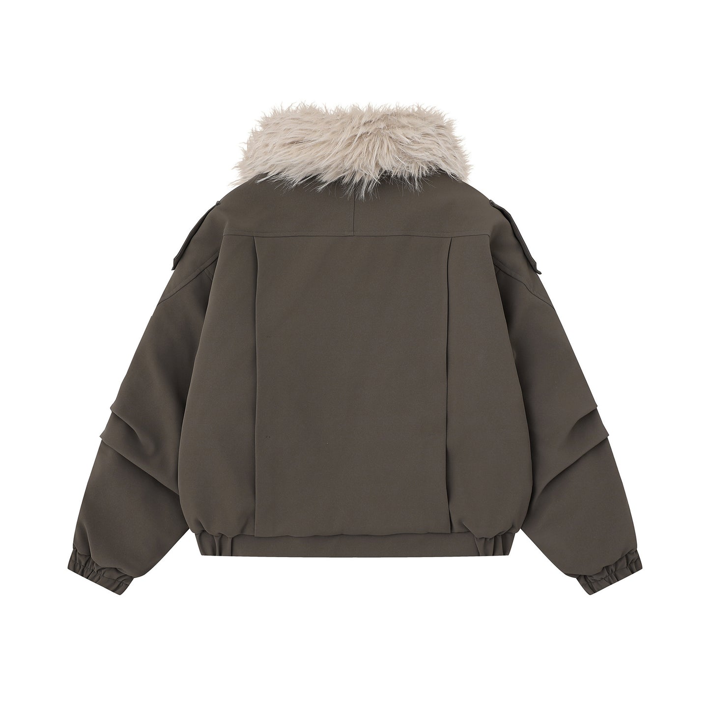 Veste de travail rétro en cuir PU et coton avec col en fourrure