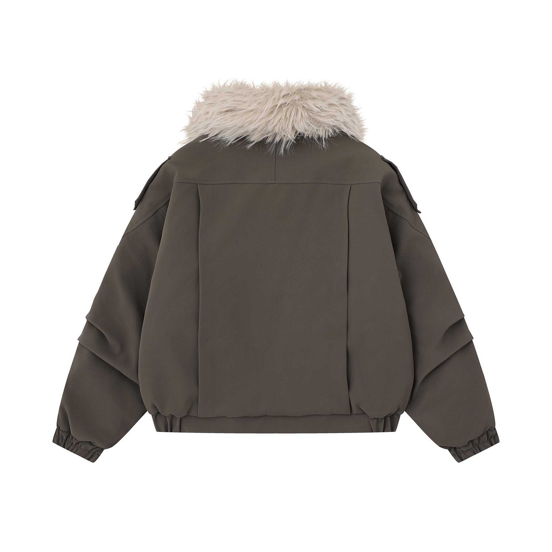 Veste de travail rétro en cuir PU et coton avec col en fourrure