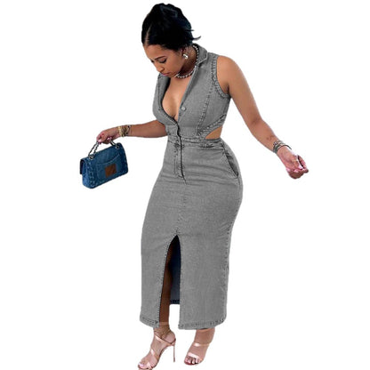 Robe Longue Femme Streetwear - Sans Manches, Effet 3D, Boutonnage Simple