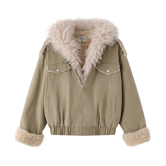 Veste à capuche en peluche d'agneau pour femme