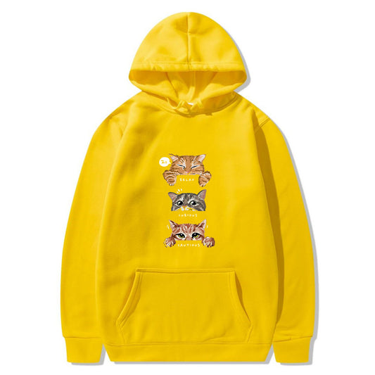 Hoodie Imprimé Chat Mignon — Sweat à Capuche Streetwear Unisexe Automne/Hiver