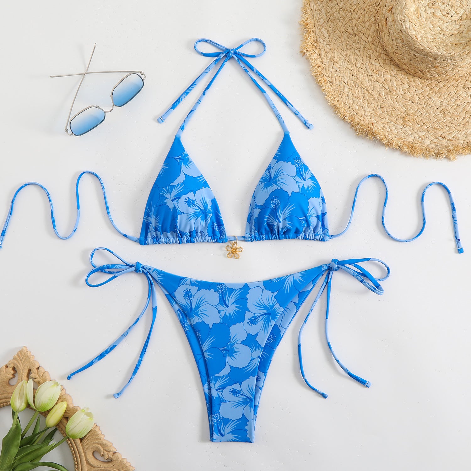Bikini réversible sexy imprimé avec lien au cou - Maillot de bain femme