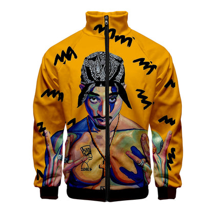 Sweat-shirt 2PAC Imprimé 3D – Col Montant Zippé à Capuche Style Hip-Hop