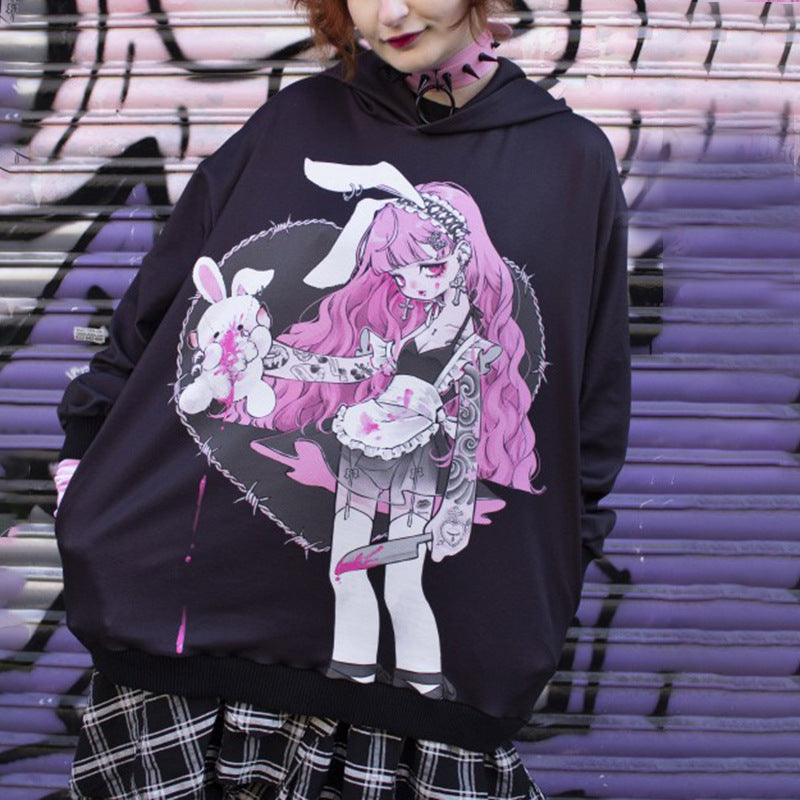 Sweat à Capuche Oversize Femme - Motif Lapin Cartoon Halloween