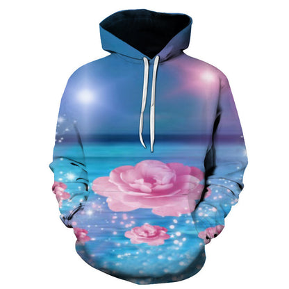 Sweat à Capuche Imprimé Roses – Style Européen & Américain, Coupe Oversize Unisexe
