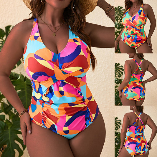 Maillot de bain une pièce grande taille – Dos nu fleuri femme