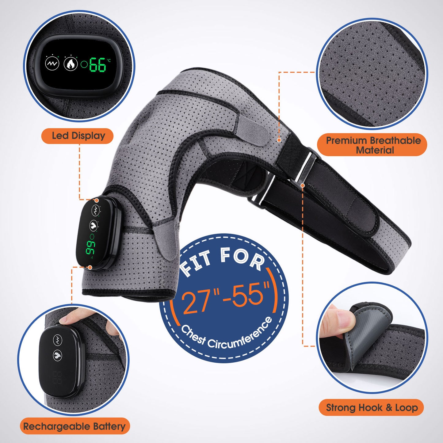 Ceinture Massante pour Épaules – Thermothérapie Vibrante, Rechargeable, Contrôle Tactile