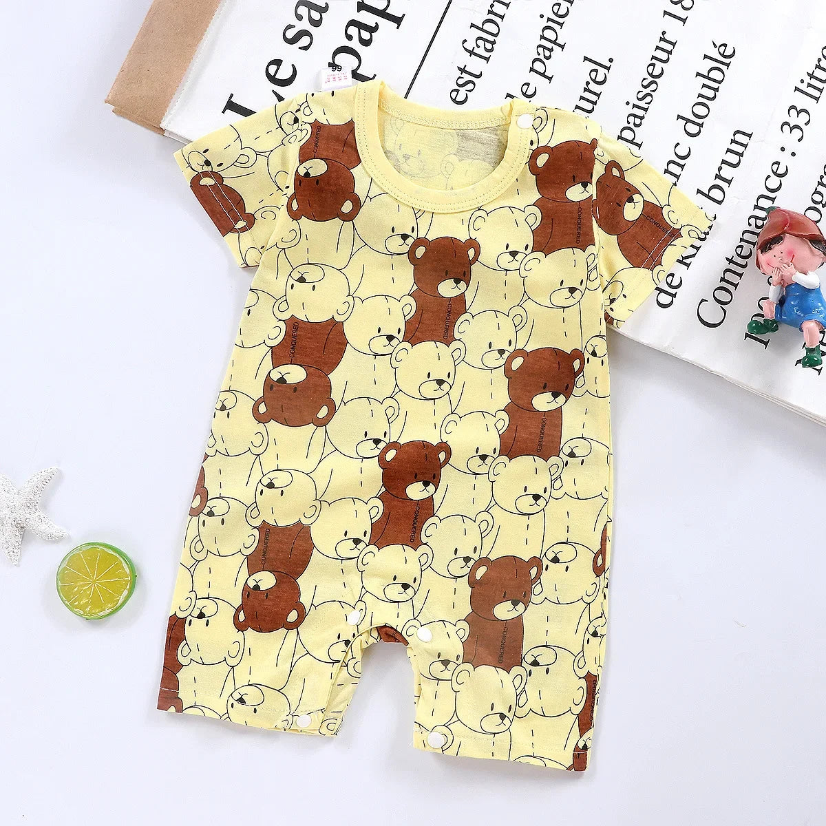 Grenouillère en coton à manches courtes pour nouveau-né, motif dessin animé
