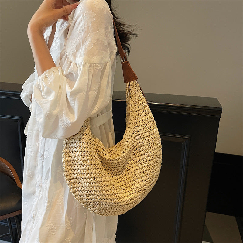 Sac Tressé en Paille Fait Main – Grande Capacité, Style Minimaliste Urbain