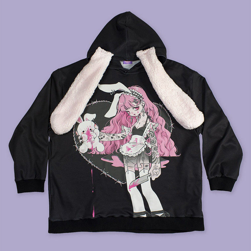 Sweat à Capuche Oversize Femme - Motif Lapin Cartoon Halloween