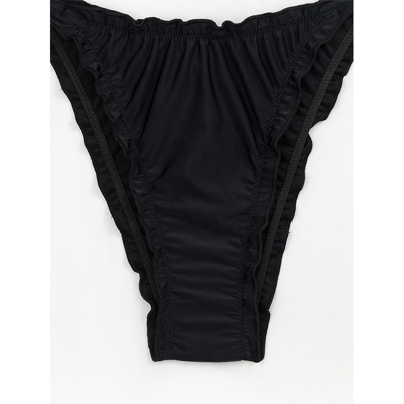 maillot de bain bikini sexy uni à lacets et dos nu fendu