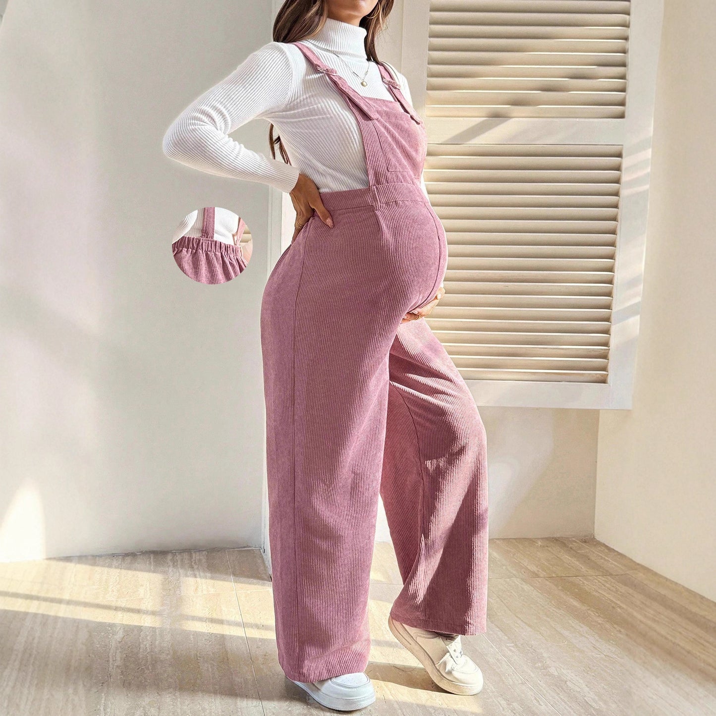 Salopette de grossesse en velours côtelé – Taille élastique, coupe ample et confortable