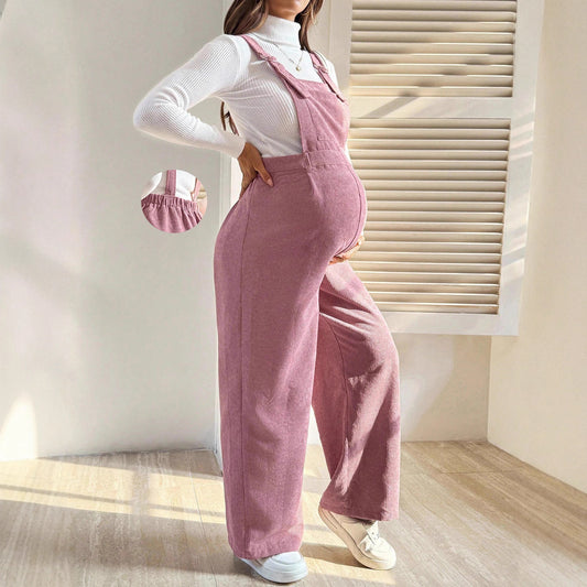 Salopette de grossesse en velours côtelé – Taille élastique, coupe ample et confortable