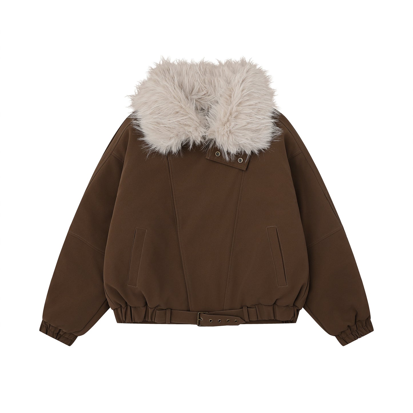 Veste de travail rétro en cuir PU et coton avec col en fourrure