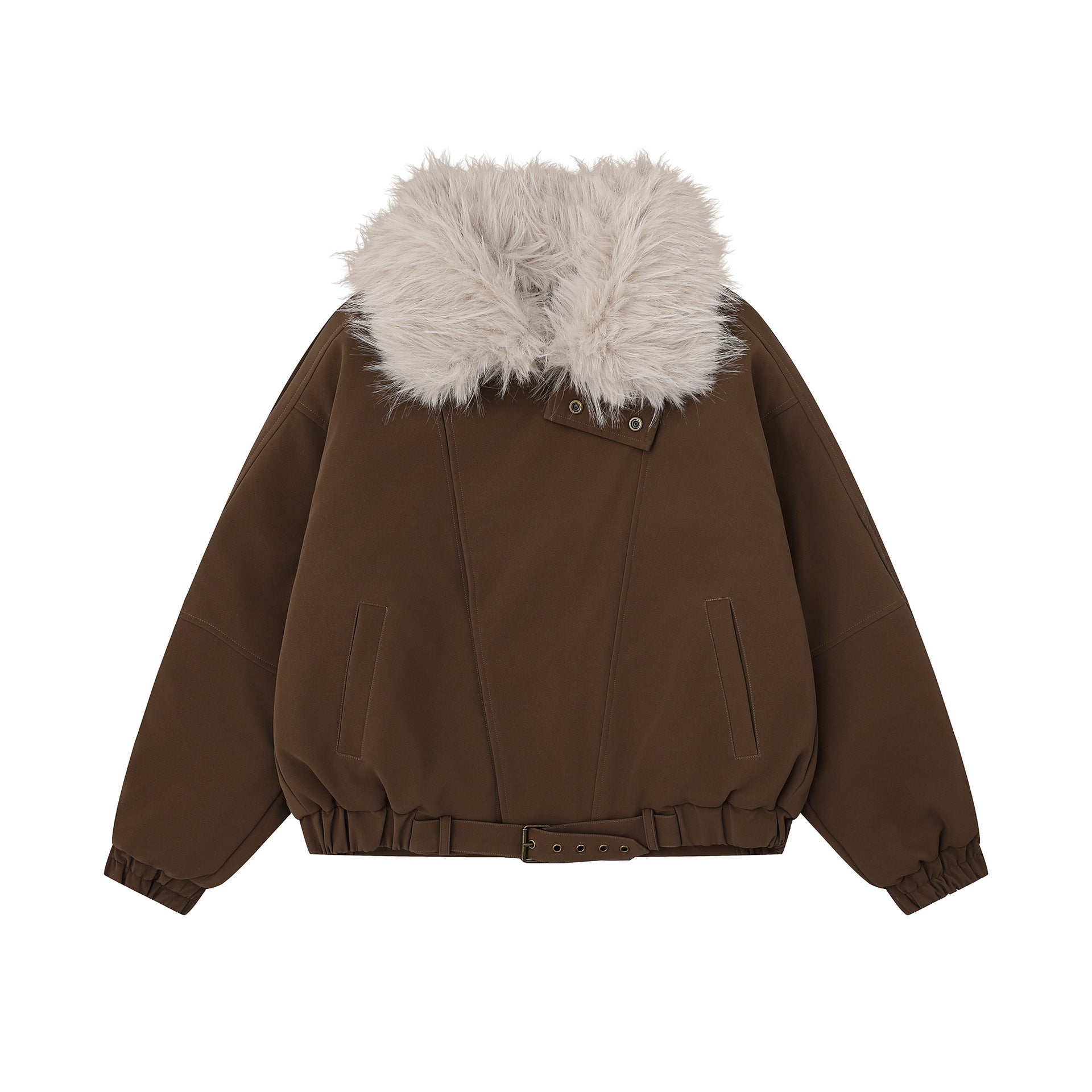 Veste de travail rétro en cuir PU et coton avec col en fourrure