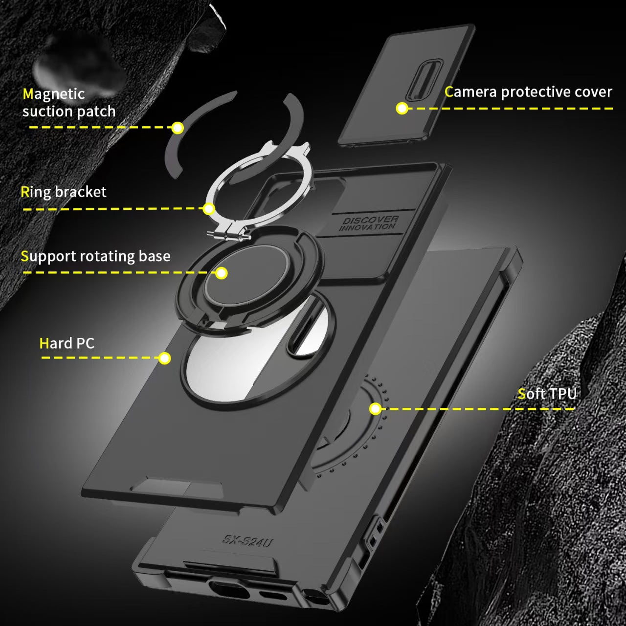 Coque Samsung avec Support Voiture Magnétique Rotatif – Objectif A17, Rabat Antichoc S25/S26