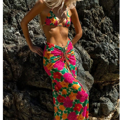 Maillot de Bain Femme 3 Pièces Séparable – Imprimé Rétro Style Bord de Mer