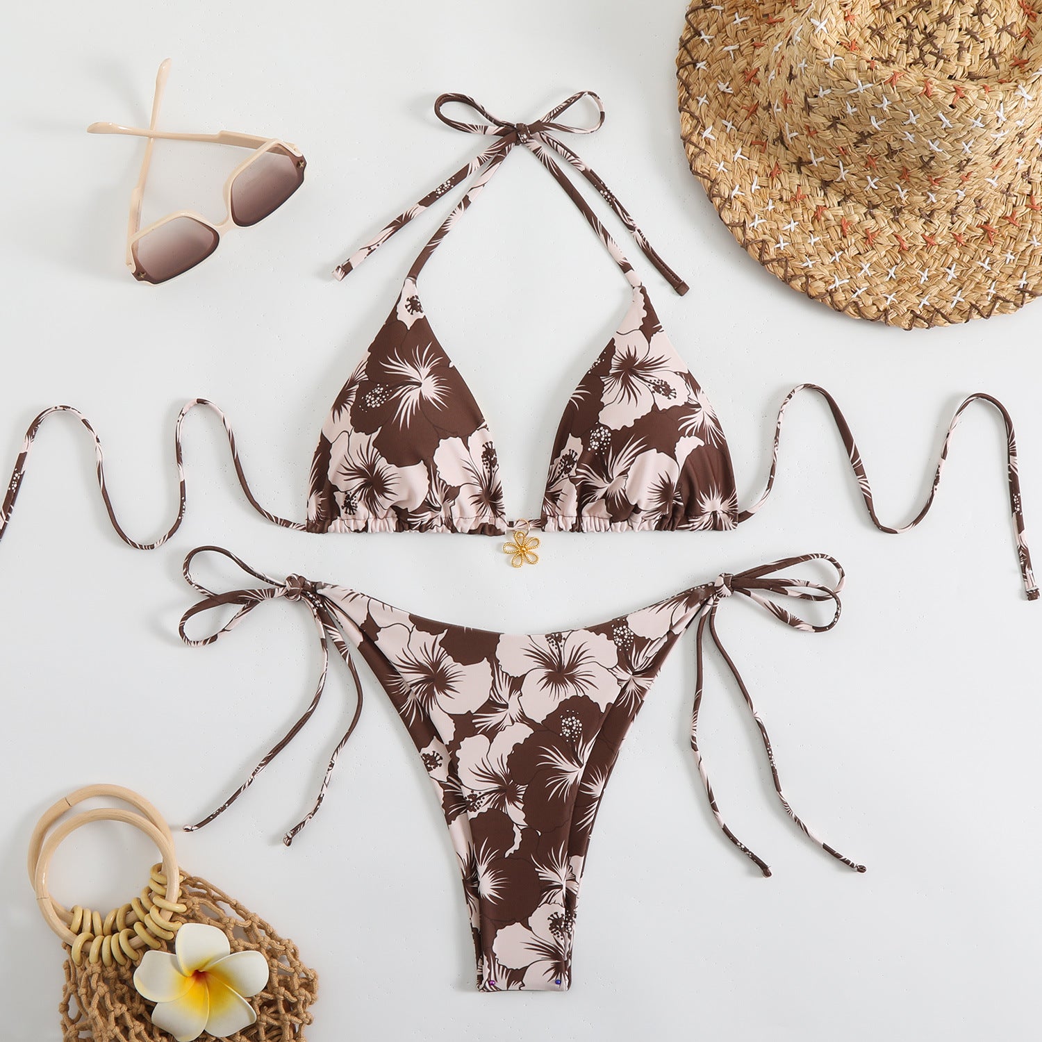 Bikini réversible sexy imprimé avec lien au cou - Maillot de bain femme
