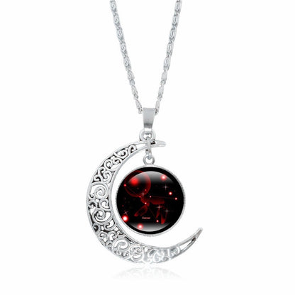 Collier Pendentif Signe du Zodiaque – Lune Lumineuse Argentée, Choker Minimaliste pour Femme
