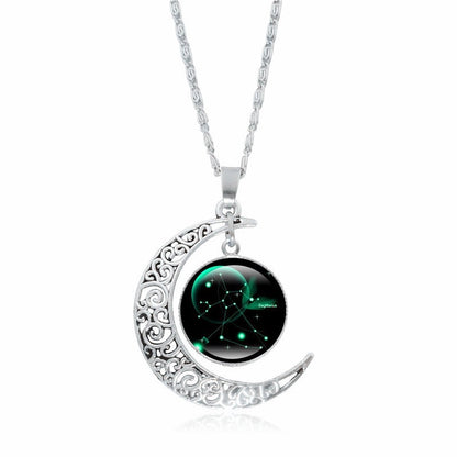 Collier Pendentif Signe du Zodiaque – Lune Lumineuse Argentée, Choker Minimaliste pour Femme