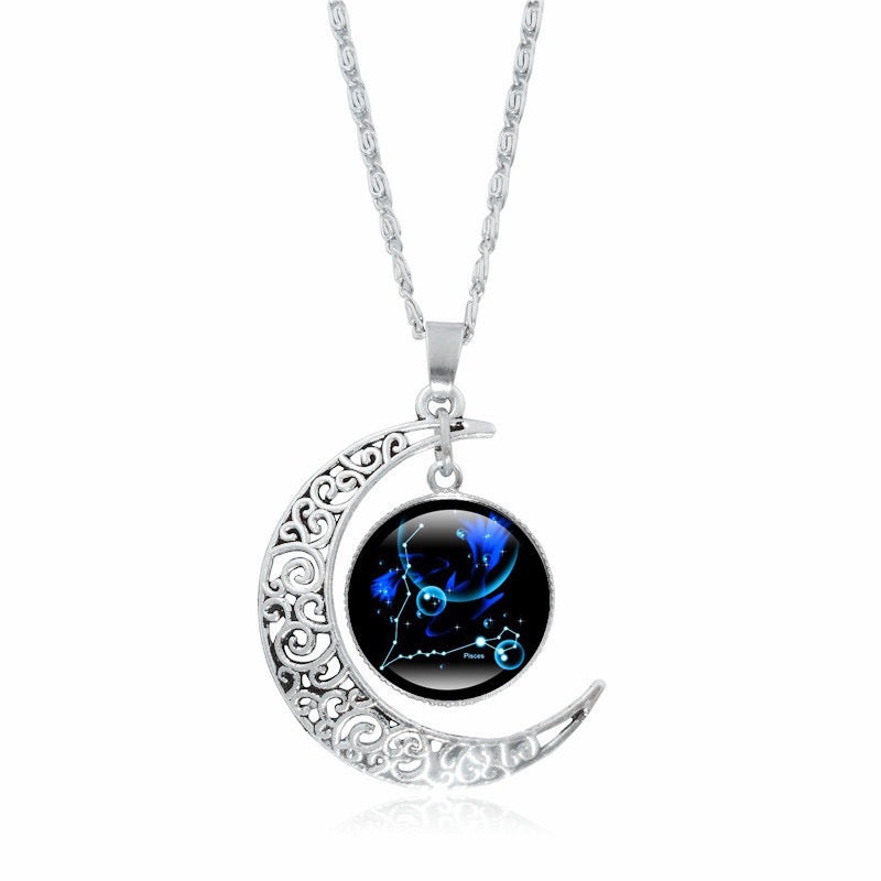 Collier Pendentif Signe du Zodiaque – Lune Lumineuse Argentée, Choker Minimaliste pour Femme