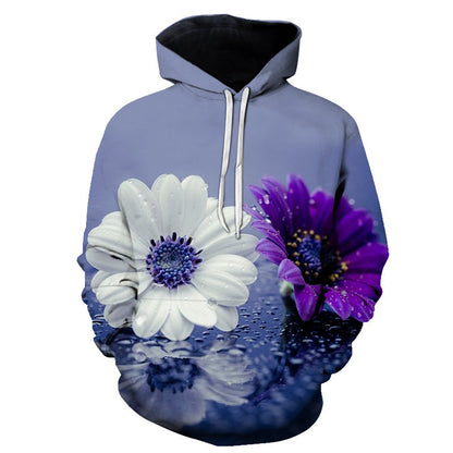 Sweat à Capuche Imprimé Roses – Style Européen & Américain, Coupe Oversize Unisexe