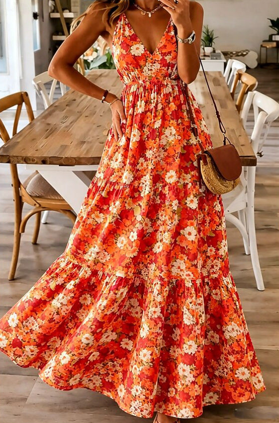Robe Longue Fleurie à Bretelles – Style Sexy & Romantique, Multicolore
