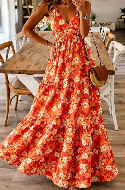 Robe Longue Fleurie à Bretelles – Style Sexy & Romantique, Multicolore