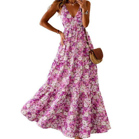 Robe Longue Fleurie à Bretelles – Style Sexy & Romantique, Multicolore