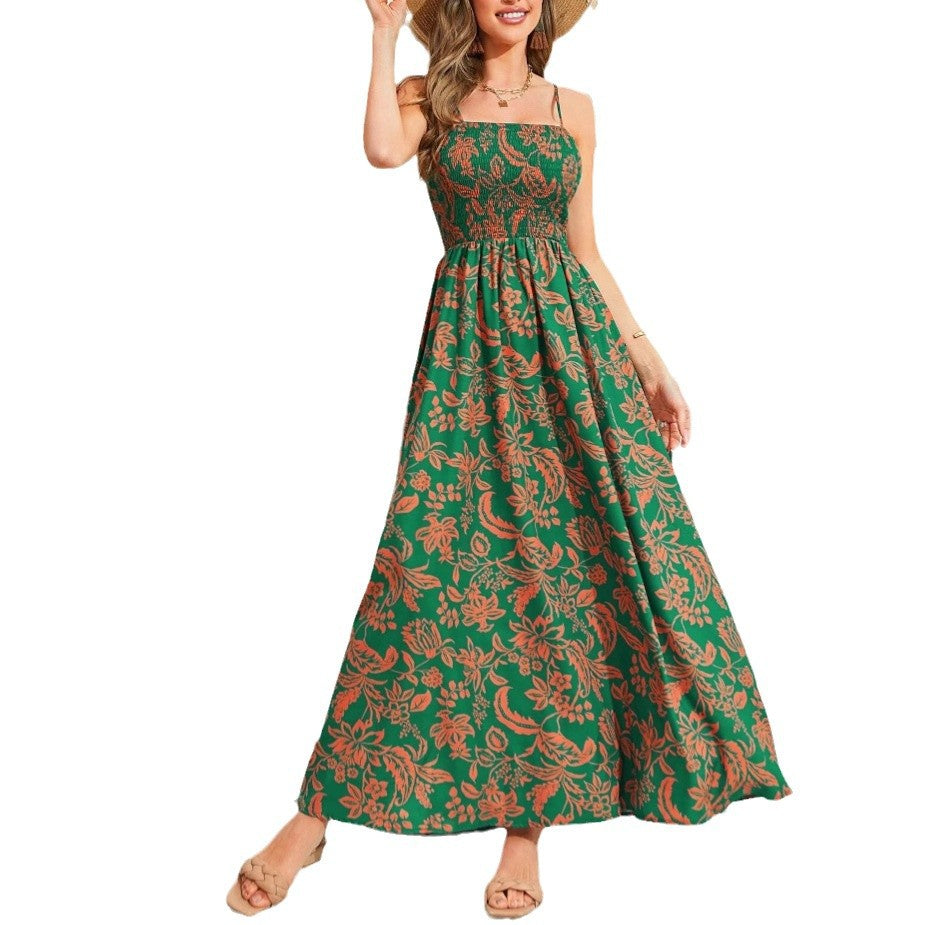 Robe Longue Florale Épaule Dénudée Sans Manches – Surjupe Élégante