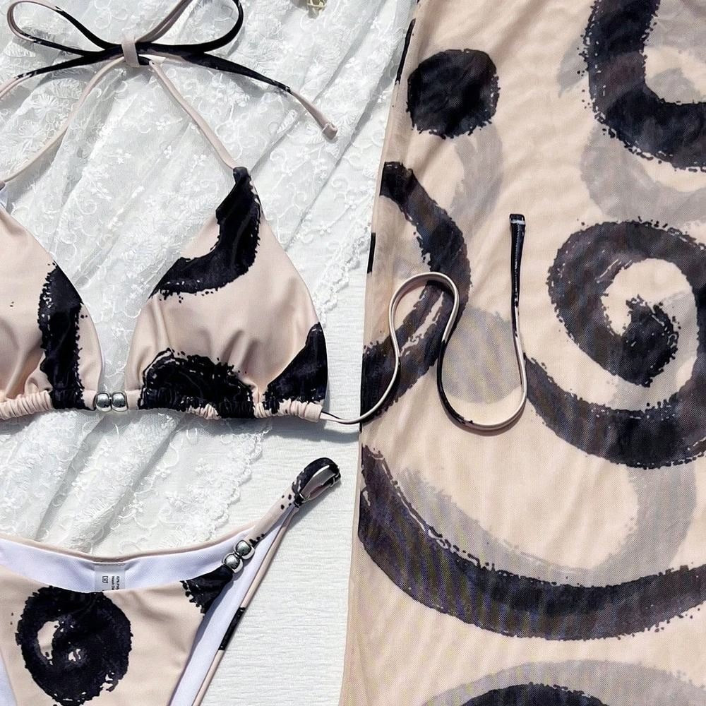 Three piece swimsuit set with cow print for women