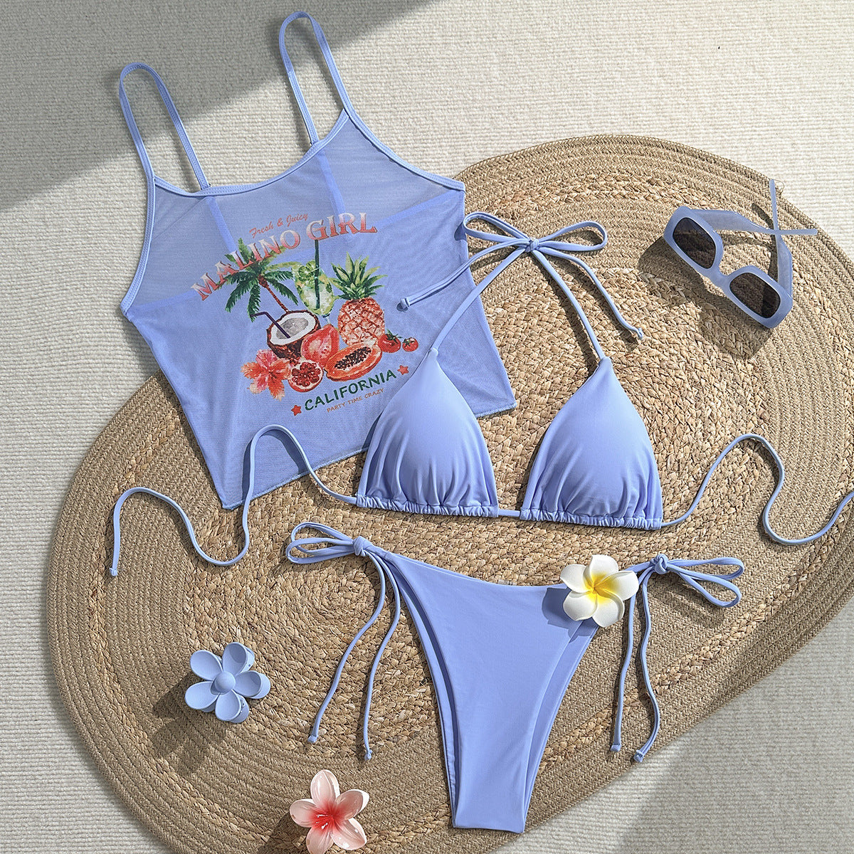 Bikini Halter Imprimé Fruits Tropicaux – Maillot de Bain Femme Style Vacances Sexy