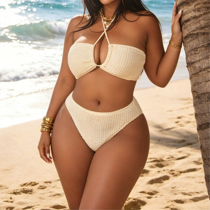 Ensemble 3 pièces bikini sexy col croisé avec jupe de plage