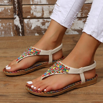 Sandales Plates Femme Style Féerique – Tong Confortable à Bride Orteil & Strass
