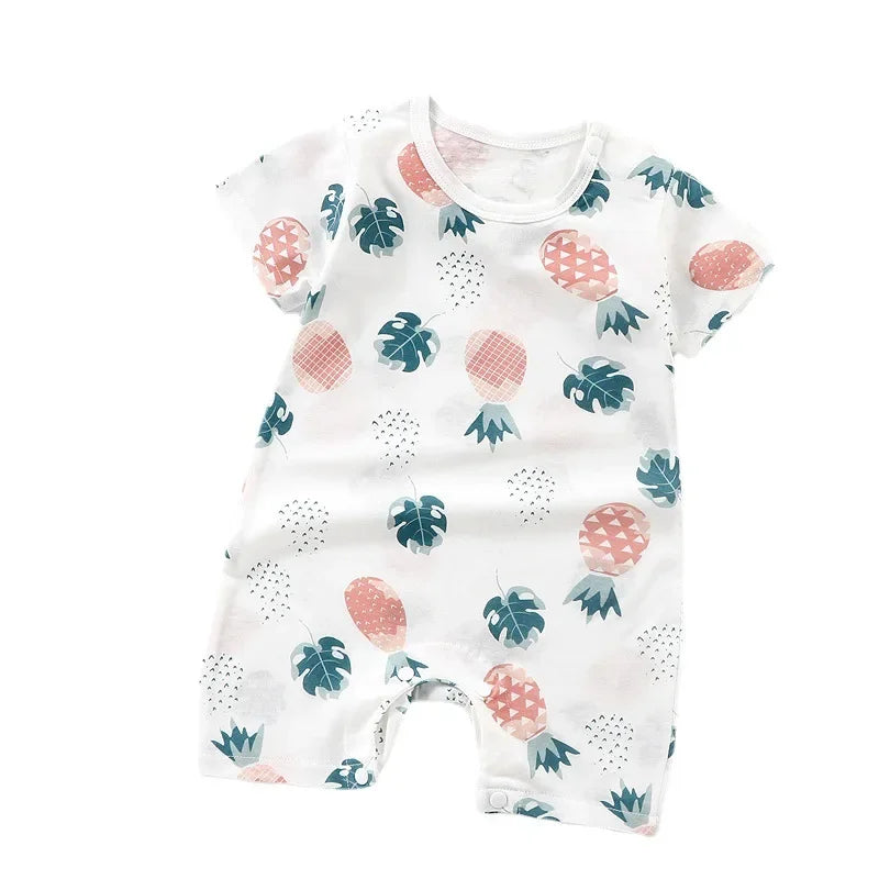 Grenouillère en coton à manches courtes pour nouveau-né, motif dessin animé