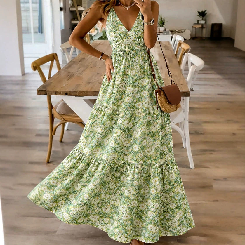 Robe Longue Fleurie à Bretelles – Style Sexy & Romantique, Multicolore