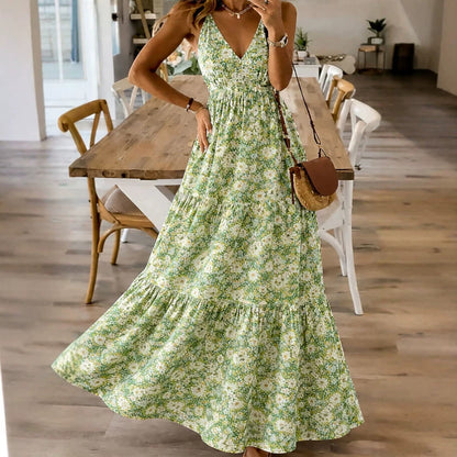 Robe Longue Fleurie à Bretelles – Style Sexy & Romantique, Multicolore
