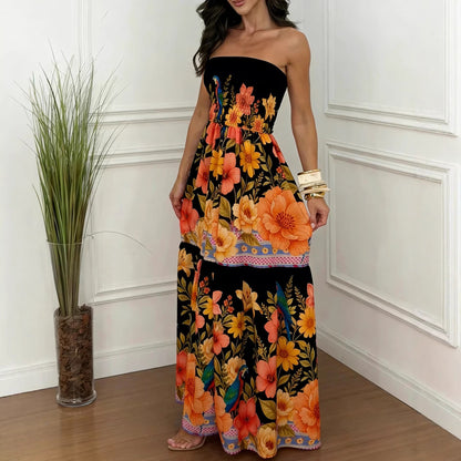 Robe Mi-Longue Sans Manches – Imprimé Floral, Coupe Ample, Style Européen