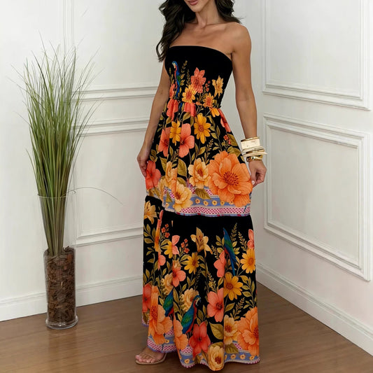 Robe Mi-Longue Sans Manches – Imprimé Floral, Coupe Ample, Style Européen