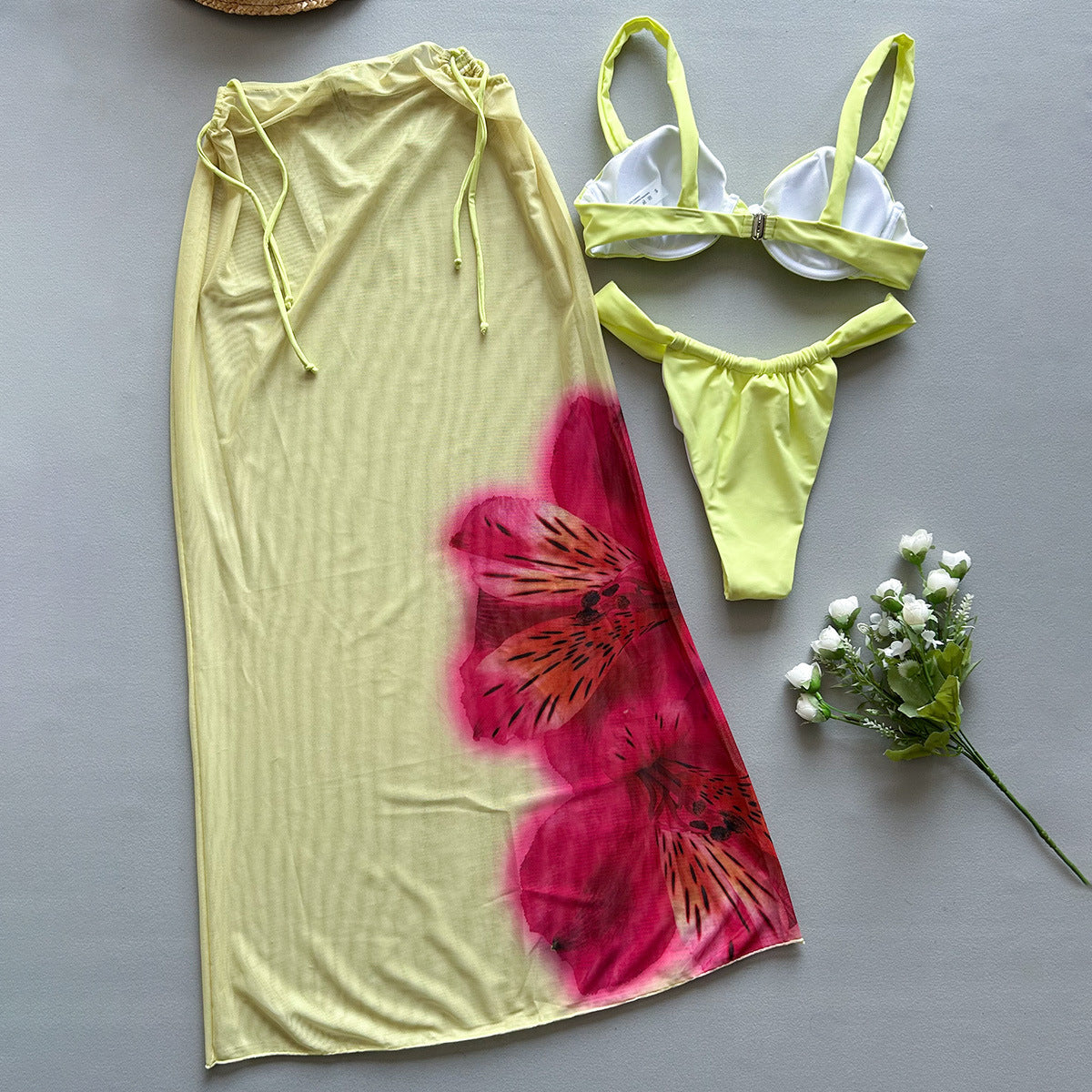 Ensemble bikini trois pièces sexy imprimé pour femme