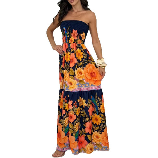 Robe Mi-Longue Sans Manches – Imprimé Floral, Coupe Ample, Style Européen