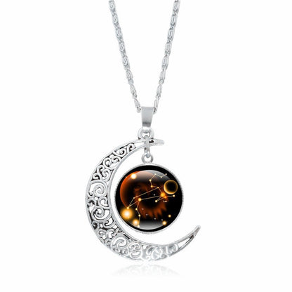 Collier Pendentif Signe du Zodiaque – Lune Lumineuse Argentée, Choker Minimaliste pour Femme