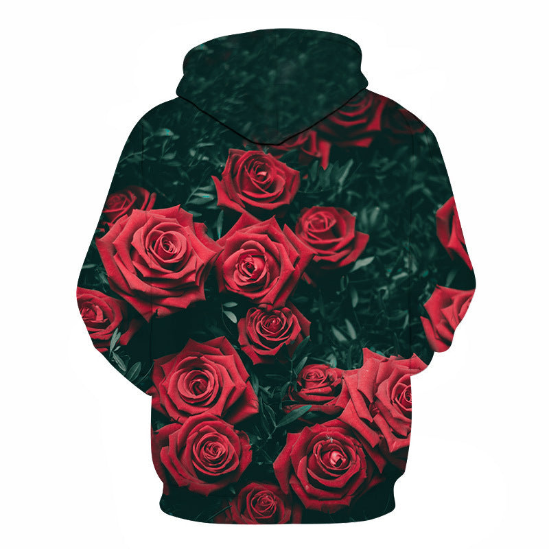 Sweat à Capuche Imprimé Roses – Style Européen & Américain, Coupe Oversize Unisexe