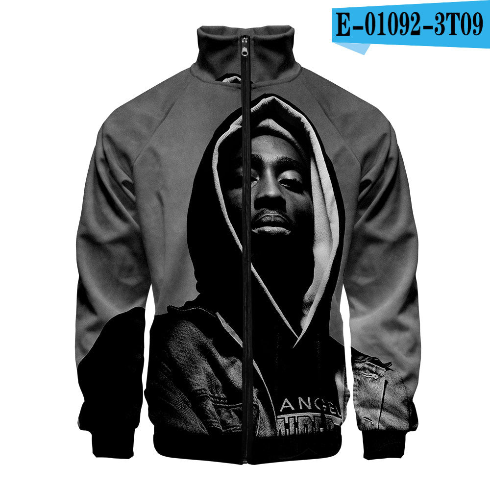 Sweat-shirt 2PAC Imprimé 3D – Col Montant Zippé à Capuche Style Hip-Hop