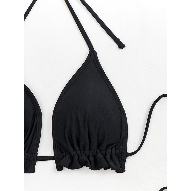 maillot de bain bikini sexy uni à lacets et dos nu fendu