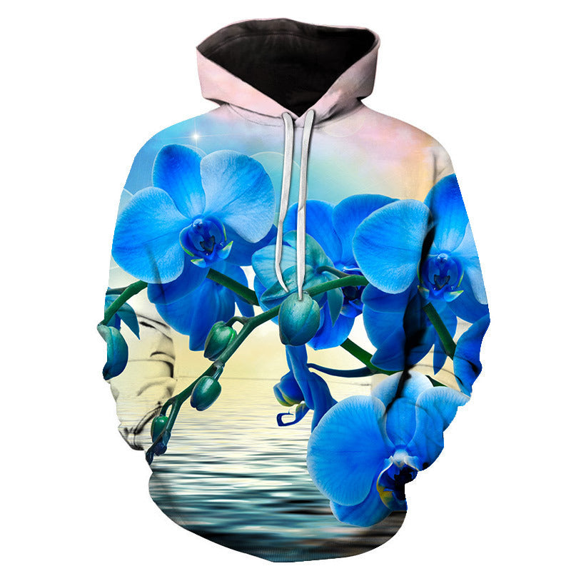 Sweat à Capuche Imprimé Roses – Style Européen & Américain, Coupe Oversize Unisexe