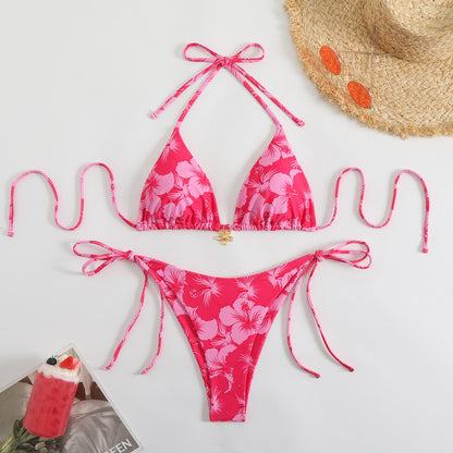Bikini réversible sexy imprimé avec lien au cou - Maillot de bain femme
