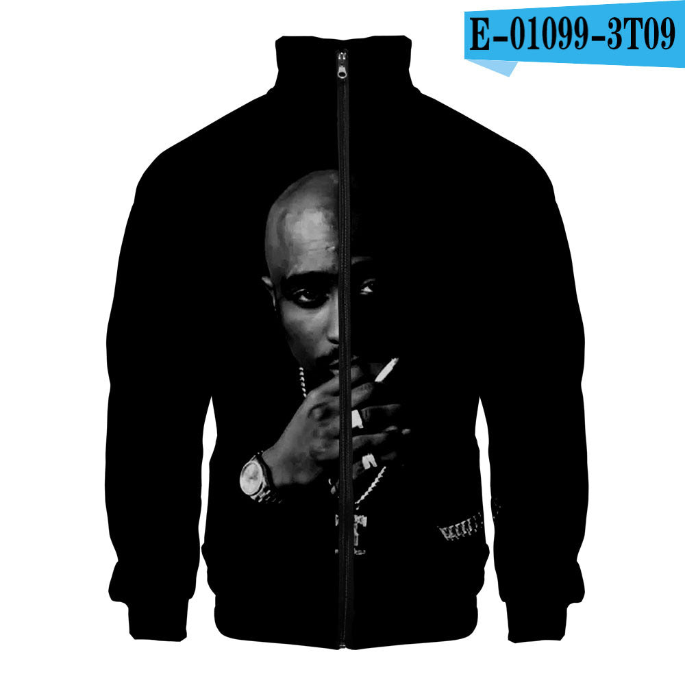 Sweat-shirt 2PAC Imprimé 3D – Col Montant Zippé à Capuche Style Hip-Hop